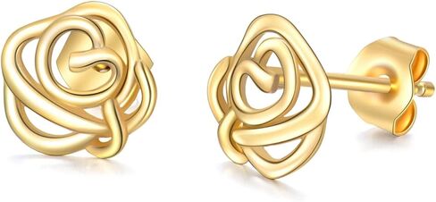 14K وردة ذهبية قرط صغير زهري للنساء الجوف زهرة أقراط مرصعة الذهب الأصفر مربط القرط مجموعة للزوجة الأم in Kuwait