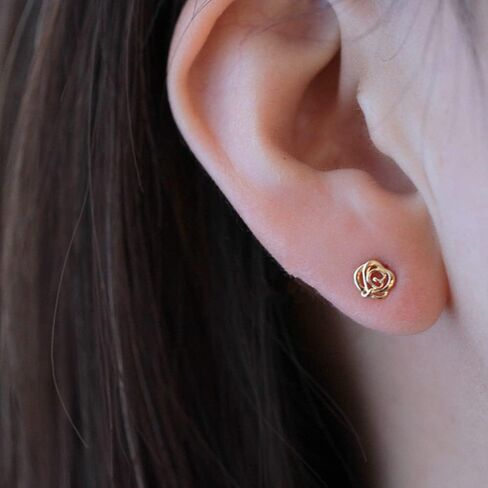 14K وردة ذهبية قرط صغير زهري للنساء الجوف زهرة أقراط مرصعة الذهب الأصفر مربط القرط مجموعة للزوجة الأم in Kuwait