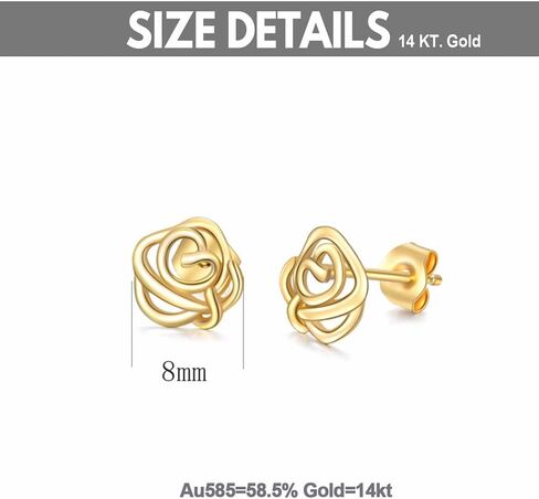 14K وردة ذهبية قرط صغير زهري للنساء الجوف زهرة أقراط مرصعة الذهب الأصفر مربط القرط مجموعة للزوجة الأم in Kuwait