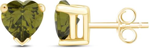 6 MM Heart Shape Simulated Birthstone Stud Earrings In 14K Yellow Gold Over Sterling Silver in Saudi Arabia