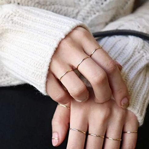 COLORFUL BLING 7 Pcs Set Knuckle Rings Minimalism 1mm Band Stacking Rings Size 4-10 Titanium Stainless Steel in Gold/Rose Gold/Silver/Black for Women Girls in Saudi Arabia