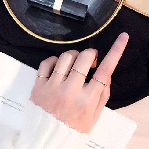 COLORFUL BLING 7 Pcs Set Knuckle Rings Minimalism 1mm Band Stacking Rings Size 4-10 Titanium Stainless Steel in Gold/Rose Gold/Silver/Black for Women Girls in Saudi Arabia