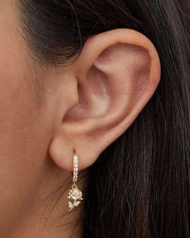 Disney Beauty and the Beast Flash Plated Sterling Silver Cubic Zirconia Huggie Hoop Earrings, Official License in Saudi Arabia