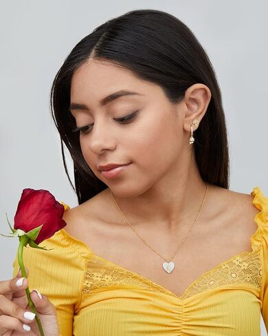 Disney Beauty and the Beast Flash Plated Sterling Silver Cubic Zirconia Huggie Hoop Earrings, Official License in Saudi Arabia