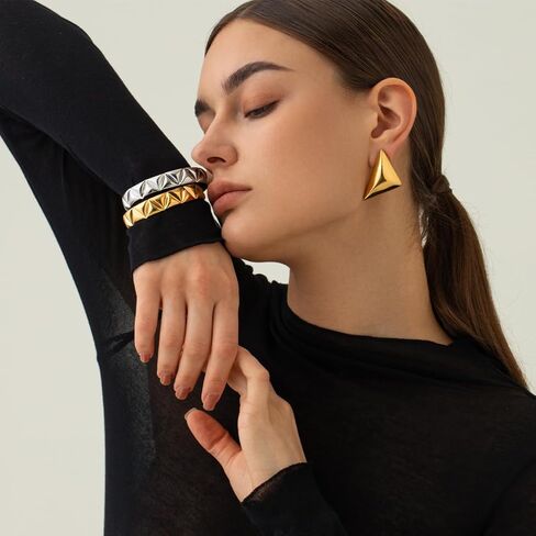 Chunky Gold Drop Earrings for Women Large Geometric Long Triangle Statement Earrings Trendy Dangle Earrings Gold Plated Hypoallergenic Open Hoop Earrings for Girls Fashion Jewelry in Kuwait