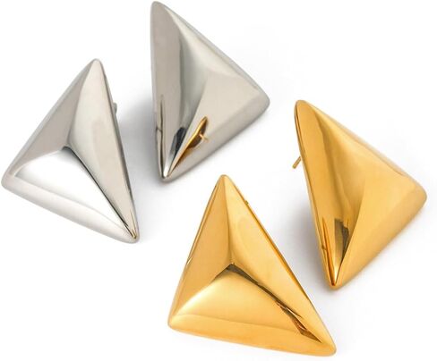 Chunky Gold Drop Earrings for Women Large Geometric Long Triangle Statement Earrings Trendy Dangle Earrings Gold Plated Hypoallergenic Open Hoop Earrings for Girls Fashion Jewelry in Kuwait