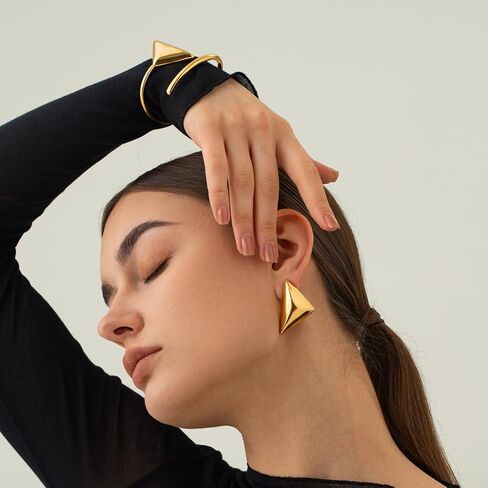 Chunky Gold Drop Earrings for Women Large Geometric Long Triangle Statement Earrings Trendy Dangle Earrings Gold Plated Hypoallergenic Open Hoop Earrings for Girls Fashion Jewelry in Kuwait