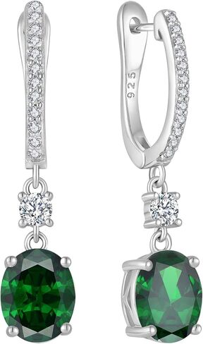 JIWOY 18k White Gold Plated 925 Sterling Silver Hoop Earrings Oval Birthstone Jewelry for Women in Kuwait