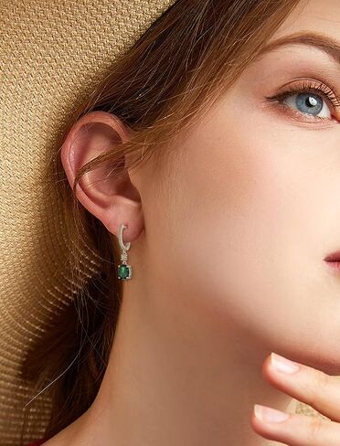 JIWOY 18k White Gold Plated 925 Sterling Silver Hoop Earrings Oval Birthstone Jewelry for Women in Kuwait