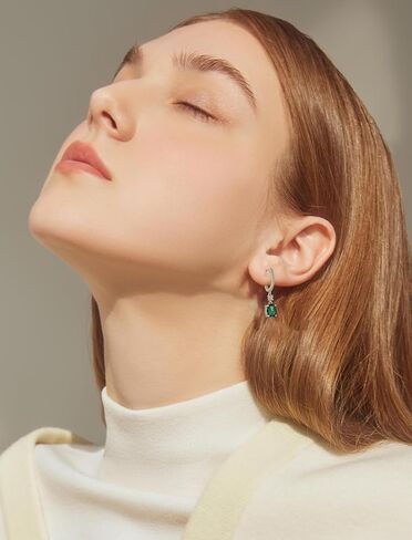 JIWOY 18k White Gold Plated 925 Sterling Silver Hoop Earrings Oval Birthstone Jewelry for Women in Kuwait