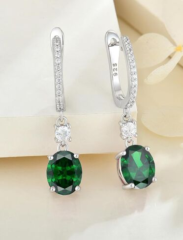 JIWOY 18k White Gold Plated 925 Sterling Silver Hoop Earrings Oval Birthstone Jewelry for Women in Kuwait