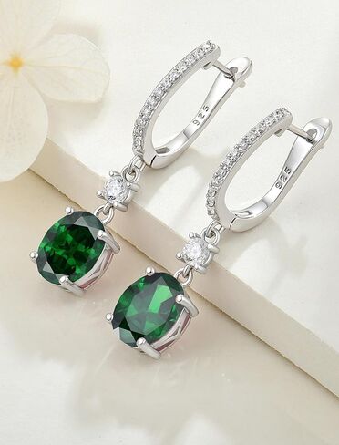 JIWOY 18k White Gold Plated 925 Sterling Silver Hoop Earrings Oval Birthstone Jewelry for Women in Kuwait