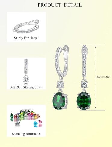 JIWOY 18k White Gold Plated 925 Sterling Silver Hoop Earrings Oval Birthstone Jewelry for Women in Kuwait