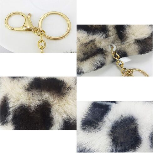 2 Pcs Heart Shaped Pom Pom Faux Fur Ball Leopard Pattern Keychain Key Rings for Car Handbag Tote Bag Pendant Gift for Girls Women in Saudi Arabia