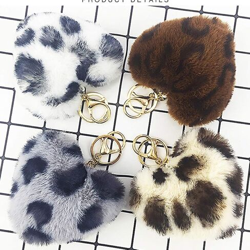 2 Pcs Heart Shaped Pom Pom Faux Fur Ball Leopard Pattern Keychain Key Rings for Car Handbag Tote Bag Pendant Gift for Girls Women in Saudi Arabia