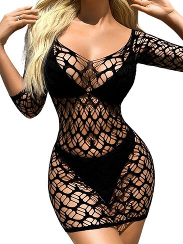 Kaei&Shi Sexy Outfits, Hollow Out, Sheer Mesh, Bodycon Mini Dress in Saudi Arabia