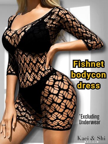 Kaei&Shi Sexy Outfits, Hollow Out, Sheer Mesh, Bodycon Mini Dress in Saudi Arabia