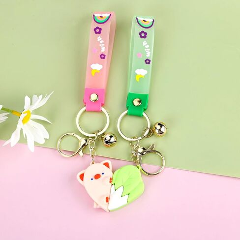 PLwelth Cute Keychain for Women Men Kawaii Keychain for Backpack Cute Pig and Cabbage Pendant Keyring for Boys Girls Charm Accessories Keychain for Car Keys Wallet for Friends Gifts, Pink and Green, in Kuwait