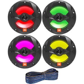 6.5" 225 Watt Peak Power 2-Way Marine Audio Multi-Color RGB LED Boat Speakers (Qty 4) 2 Pairs of OEM Replacement Speakers with 20ft Wire (RGB+Black)