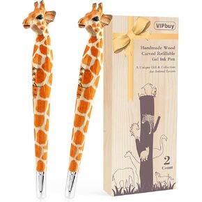 عدد 2 أقلام حبر هلامية منحوتة مصنوعة يدويًا من الخشب بنسبة 100% من VIPbuy - أقلام كتابة مبتكرة قابلة لإعادة الملء للوازم المدرسية المكتبية هدية عيد الميلاد والكريسماس، كلب لابرادور المسترد in Kuwait