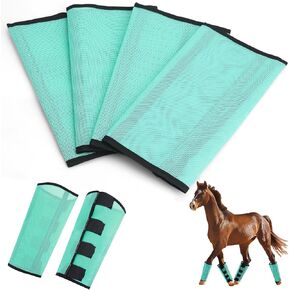 Mesh Fly Boots，Mesh Horse Fly Boots Protective Horse Leg ，Horse Leggings， Breathable Plastic Mesh (Set of 4) (Green)