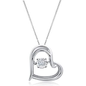 MAX + STONE Dancing Diamond Heart Pendant Necklaces for Women | 10k Gold Heart Necklace for Women | White Gold Diamond Necklace for Women | Natural Real Diamond Heart Pendant Necklaces