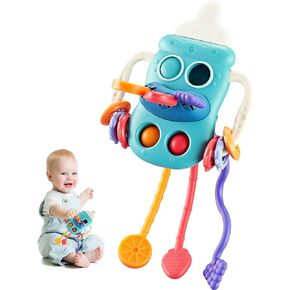 Baby Sensory Montessori Toy for 6-12-18 Months Babies, Food Grade Silicone Pull String Teething Toy for 1 2 3 Year Old, Sensory Activity Toys for Toddlers, Travel, Baby Fine Motor Skills Gift (White)
