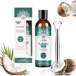 Coconut Oil mouthwash(8 Fl.Oz),Coconut + Mint Mouthwash Pulling Oil for Mouthwash with Natural Essential Oils and Vitamin,Helps Improve Oral Hygiene and Support Healthy Gums, Dye Free,Fresh Breath