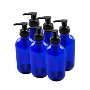 The Bottle Depot - 6 Pack - 8 oz Glass Bottle with Black Lotion Pump - Clear Frosted - 28-400 Neck Finish - Boston Round Bottles - UV Rays Protection