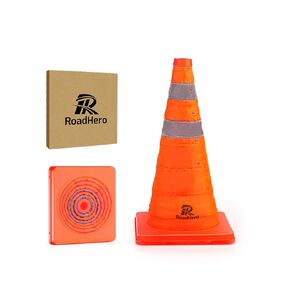 RoadHero 18 Inch [2 Pack] Collapsible Traffic Safety Cones, Multi Purpose Pop-up Cones with Reflective Collar for Road Safety, Orange Cones for Driving Training, Parking Lots