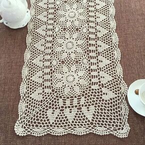Beige Handmade Crochet Doilies Cotton Table Runner Lace Doilies Doily Rectangle Dresser Scarves for bedrooms,16 by 24 Inches.