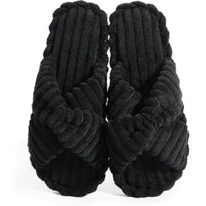 Cosy Pyro Slippers for Women House Bedroom Furry Cross Bands Slide Shoes Anti-Skid Sole Open Toe Slippers