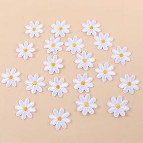 20Pcs White Fashion Daisy Flower Patch Clothing Iron On Patches Embroidered Sew Applique for DIY Decoration T-Shirt Backpack Hoodies Shoes Bags Embroidered Appliqué