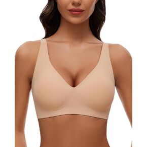 WOWENY Wireless Bras for Women No Underwire Full Coverage Seamless Push Up Bra Comfort Deep V Bralettes with Support