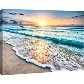 Wieco Art Sea Waves Large Canvas Prints Wall Art Ocean Beach Pictures Paintings Ready to Hang for Living Room Bedroom Home Decorations Modern Stretched and Framed Seascape Giclee Artwork