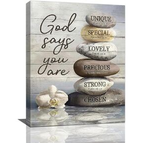 Farmhouse Bathroom Succulent Canvas Wall Art Rustic Succulent Plants Pictures Wall Decor God Says You Are Christian Bible Verse Painting Prints Country Artwork Framed Home Bedroom Living Room 16"x12"