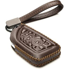 Vitodeco Genuine Leather Smart Key Fob Case with Leather Key Strap Compatible for Chevrolet Corvette C8 2020 - 2024 (7-Button, Black/Red)