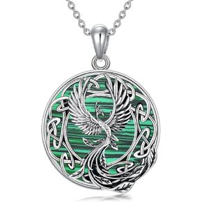 Phoenix Necklace for Women 925 Sterling Silver Phoenix Pendant Necklace, Abalone/Malachite/Black Onyx Necklace Celtic Phoenix Jewelry Gifts for Women Men Anniversary Birthday Christmas Mothers Day, 18+2 Inch