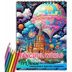 TPLHOUSE Fanciful World Spiral Coloring Book for Adults Teen Girls, Premium Cover, 30 Colorful World Coloring Pages for Stress Relief and Relaxation