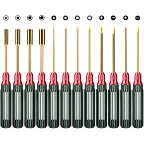 GLOBACT New Upgrade RC Screwdriver Kit RC Hex Driver Set RC Tool Kit RC Repair Tool Box for Traxxas Axial Arrma Losi Redcat HPI HSP Tamiya 1/8 1/10 RC Car Truck Crawler (12Pcs Dark Green)