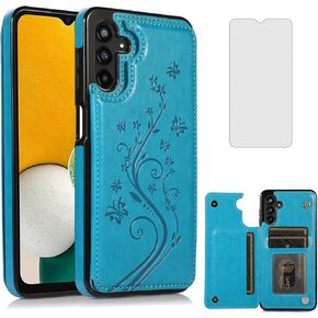 Asuwish Phone Case for Samsung Galaxy A13 5G/4G with Tempered Glass Screen Protector Card Holder Wallet Cover Stand Flip Leather Cell Accessories A04s M13 G5 A 13 LTE 13A 2022 Women Girls Purple
