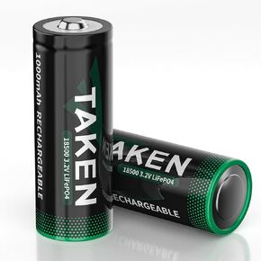 Taken 3.2 Volt Rechargeable Solar Battery, LiFePO4 18500 3.2v 1000mAh 3.2Wh Batteries for Outdoor Garden Solar Lights, Home Devices 2 Pack (Not AA Battery)