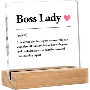 Best Boss Lady Gifts - Boss Lady Office Decor - Best Boss Gifts for Women - Thank You Gifts for Boss Lady - Boss Lady Definition Clear Desk Sign Decor Office Desk Decor (4 x 4 Inches)