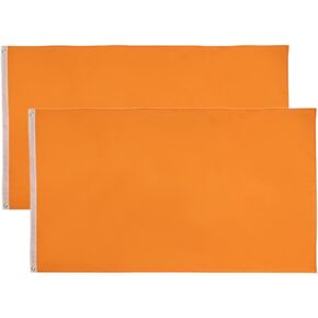2 Pack Orange Flags 3x5 Ft Banners Pennant Double Stitched Vivid Color Plain Orange Flags Polyester Decoration for Garden Room Game Parade Sport Events Festival Party 90 X 150cm with Brass Grommets