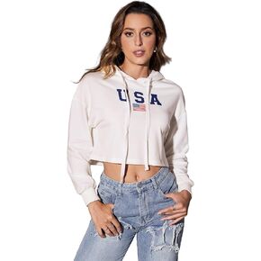 SweatyRocks Women's Letter Print Casual Long Sleeve Crop Top Sweatshirt Hoodies