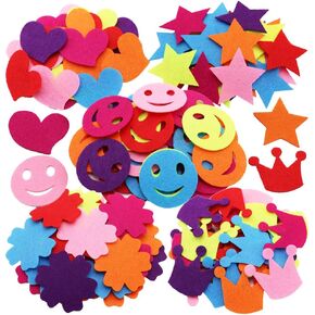 SOOKOO 5 Styles 150 PCS Assorted Color Felt Flowers for Art and Craft DIY Sewing Handcraft (Heart, Flower, Smile Face, Star, Crown)