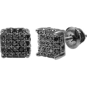 Dazzlingrock Collection Round Black Diamond Dice Shaped Unisex Stud Earrings (Color Black, Clarity Opaque) in Black Plated 925 Sterling Silver