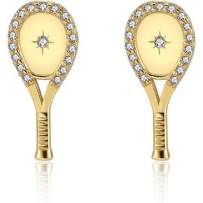 Lovematch Tennis Racquet Earrings for Women | 18 K Gold Plated Trendy Cubic Zirconia Earrings | Racket Stud Earrings for Tennis Lovers