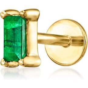 RS Pure by Ross-Simons Baguette Emerald-Accented Single Flat-Back Stud Earring in 14kt Yellow Gold