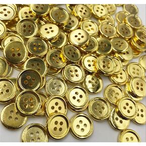 100 Pcs Round Craft Buttons 4 Holes Metallic Color Plastic Buttons for Sewing (Golden)